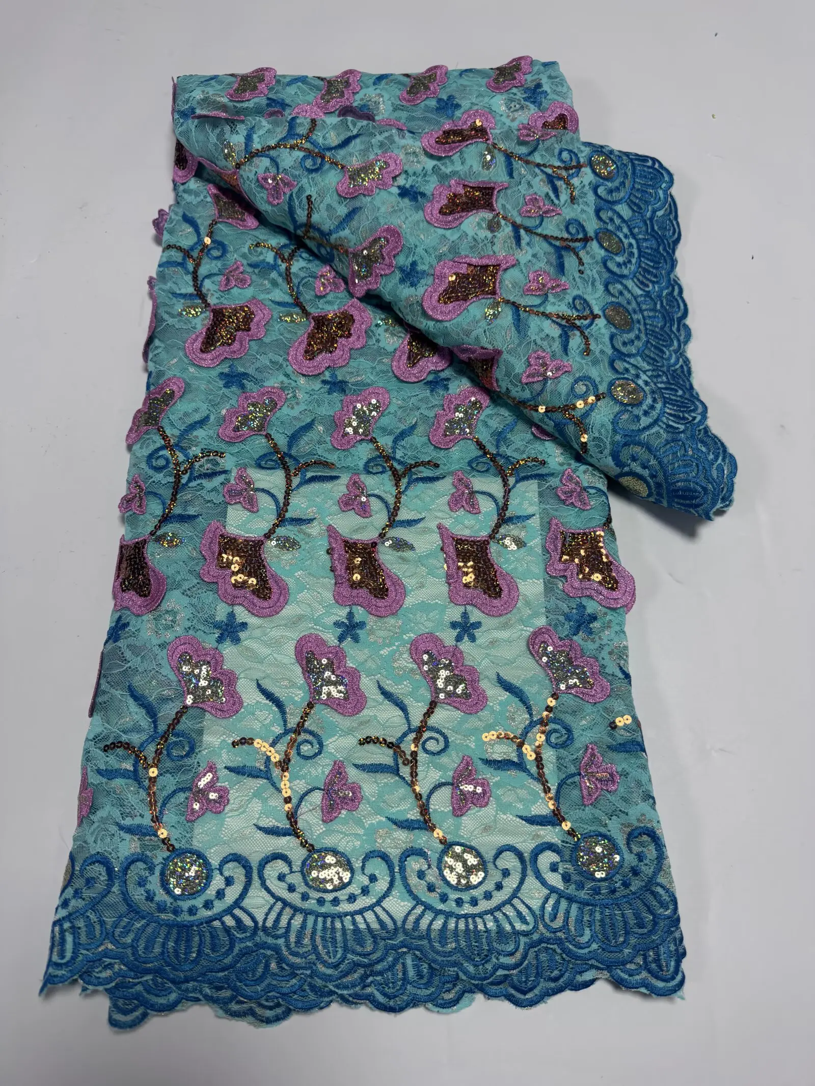 

Высококачественная французская африканская кружевная ткань с вышивкой для свадебных платьев, нигерийское кружево с пайетками, 5 ярдов, коллекция 2026 года