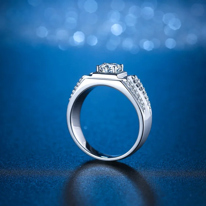 PT950 Platinum Double Row Paved Diamond Ring Men's 1CT Moissanite - Polished diamond edges, high-end, ideal for holiday gifting