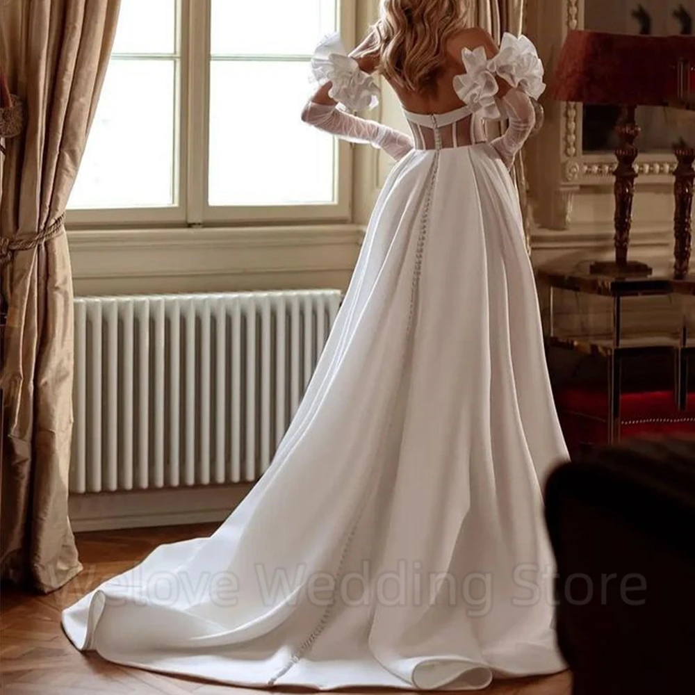 Simple V-Neck Strapless Wedding Dress Pleat Sexy High Side Slit A-Line Floor Length Illusion Backless Sweep Train Bridal Gowns