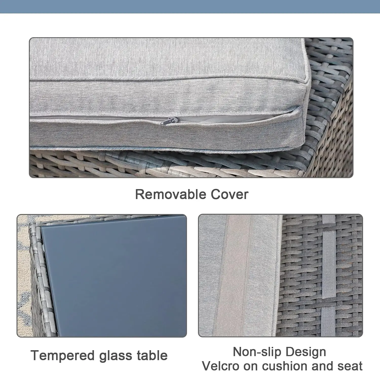 Outdoor Patio Móveis Set, PE Wicker Rattan, ao ar livre secional, Conversa Set com Almofadas e Mesa, Steel Frame, 5 pcs