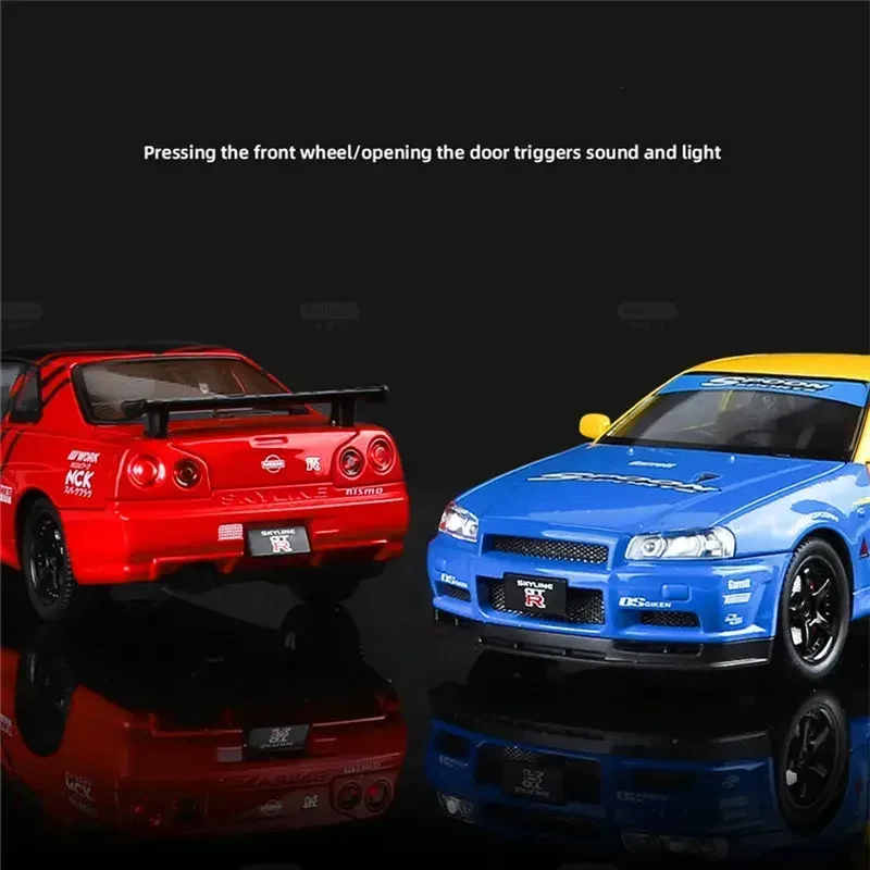 1:24 Nissan Skyline GTR R34 Alloy Track Sports Car Model Diecast Metal Racing Car Vehicles Model Sound Light Kids Toys Gift