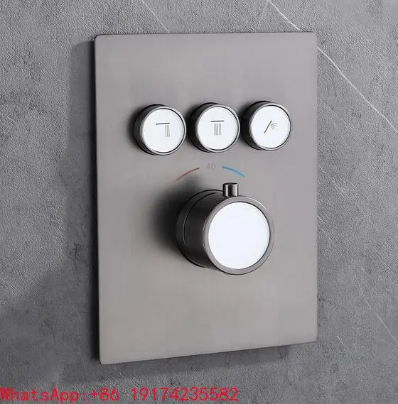 Brass Gun Gray Smart Thermostat Concealed 3 Way Outlet Shower Valve Push Button Shower Diverter Thermostatic Mixing Valve