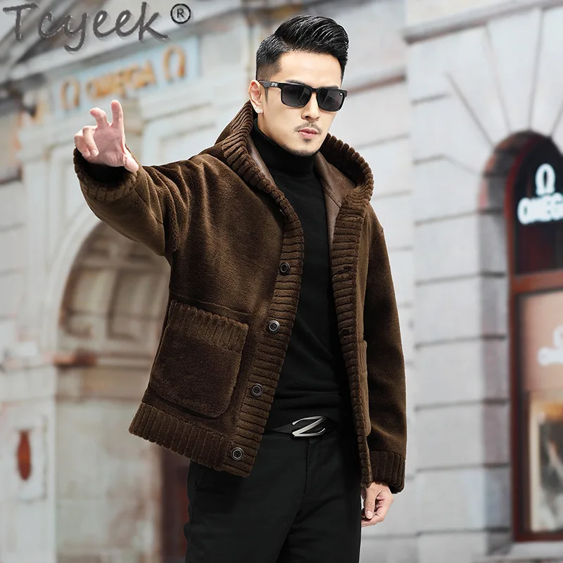 Tcyeek giacche da tosatura per pecore da uomo moda 100% cappotto di lana Streetwear giacche invernali per uomo vestiti corti Chaquetas Hombre