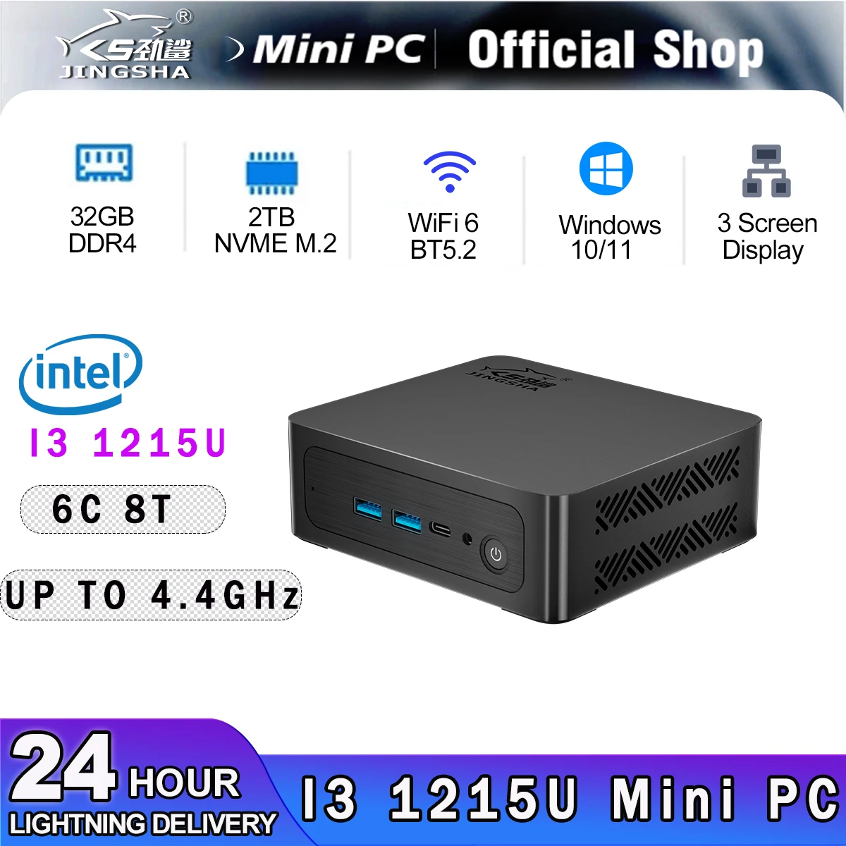 JINGSHA MiniPC 12th Gen Intel Core I3 1215U CPU Dual Band WiFi6 BT5.2 16GB 512GB Desktop Gaming Computer Mini PC Gamer  Mini-pc