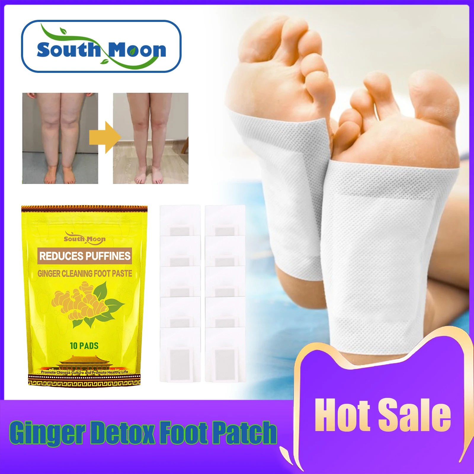 Detox Foot Patches Body Toxins Cleansing Relief Swelling Fatigue Stress Relax Improve Sleep Quality Weight Loss Foot Pads 10pcs