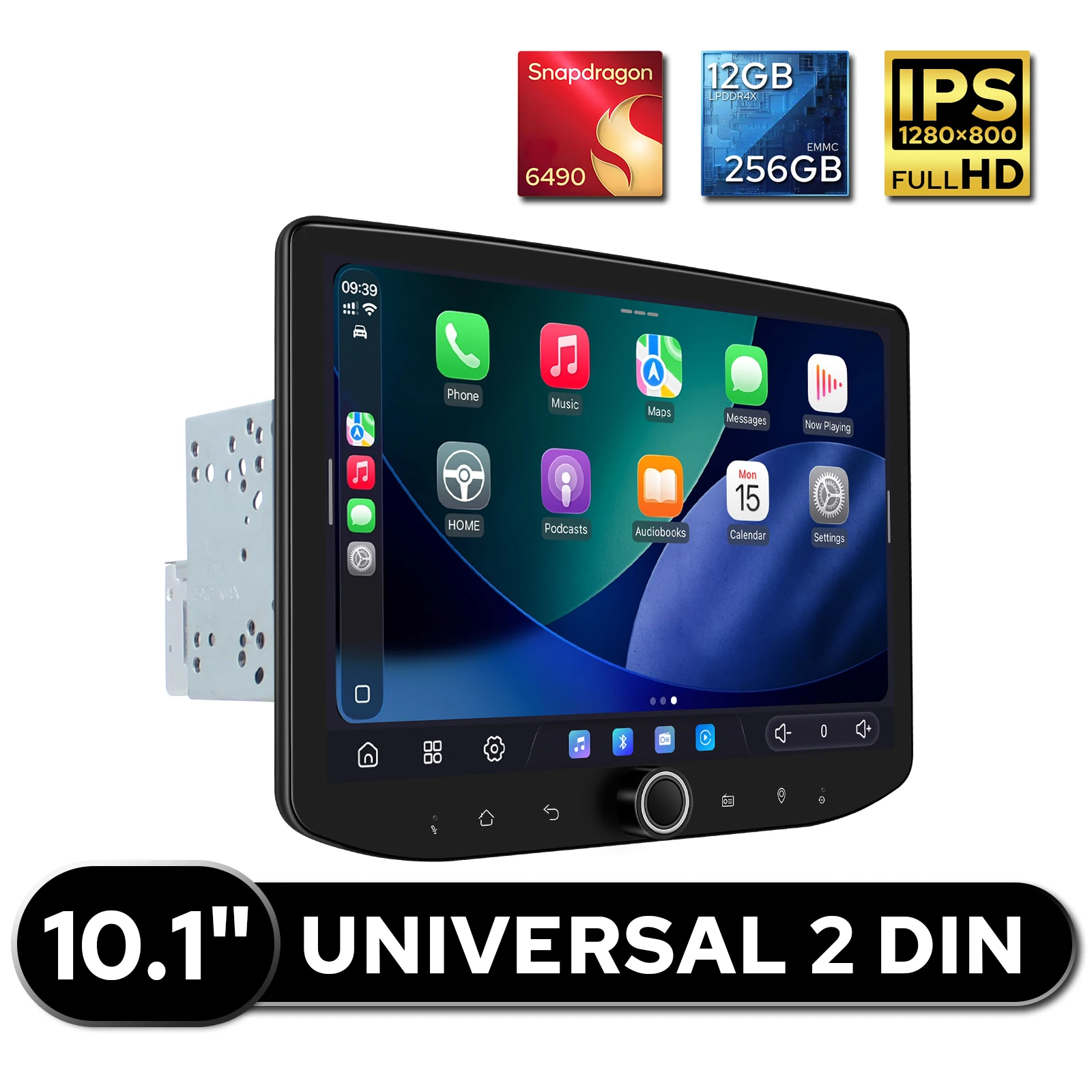 12GB+256GB Android Car Stereo 10.1 Inch Double Din Wireless CarPlay Android Auto HDMI Input Output Dual Bluetooth GPS Radio
