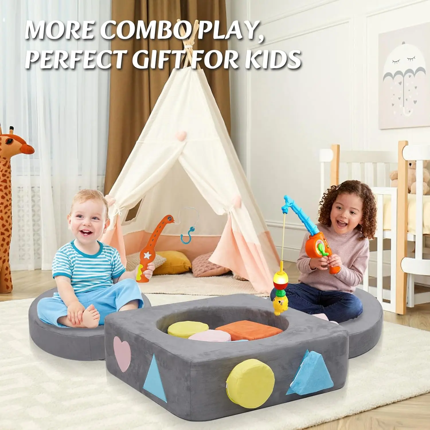 Modular Kids Play Couch, Versatile Kid Toddler Couch Enhances Cognition, Child Sectional Sofa Freely Removable, Convertible Ball