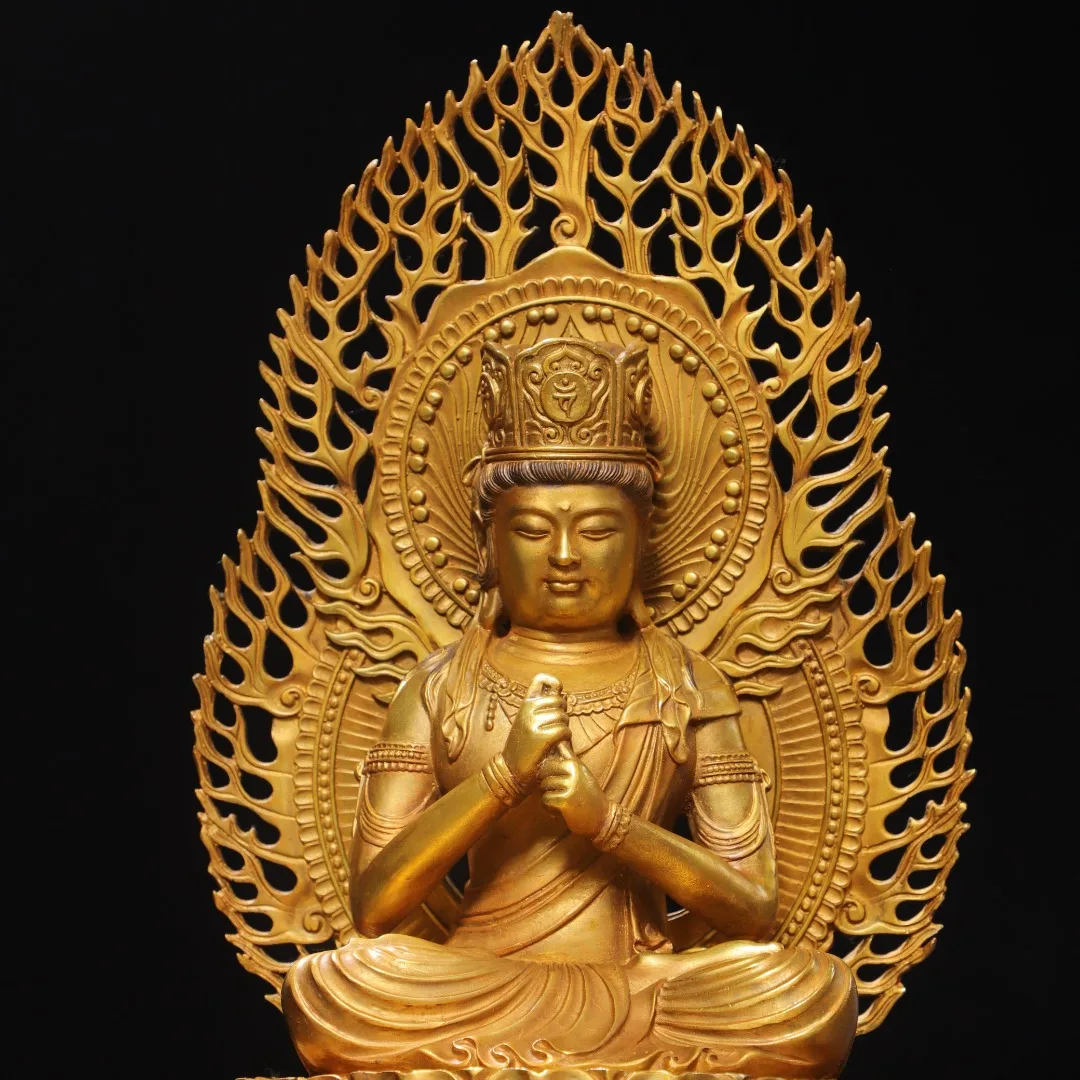 Old Bronze Gilded Cinnabar Master Kong Buddha Terrace Backlight Vajradhara  Amitabha Buddha Worship Hall Town house