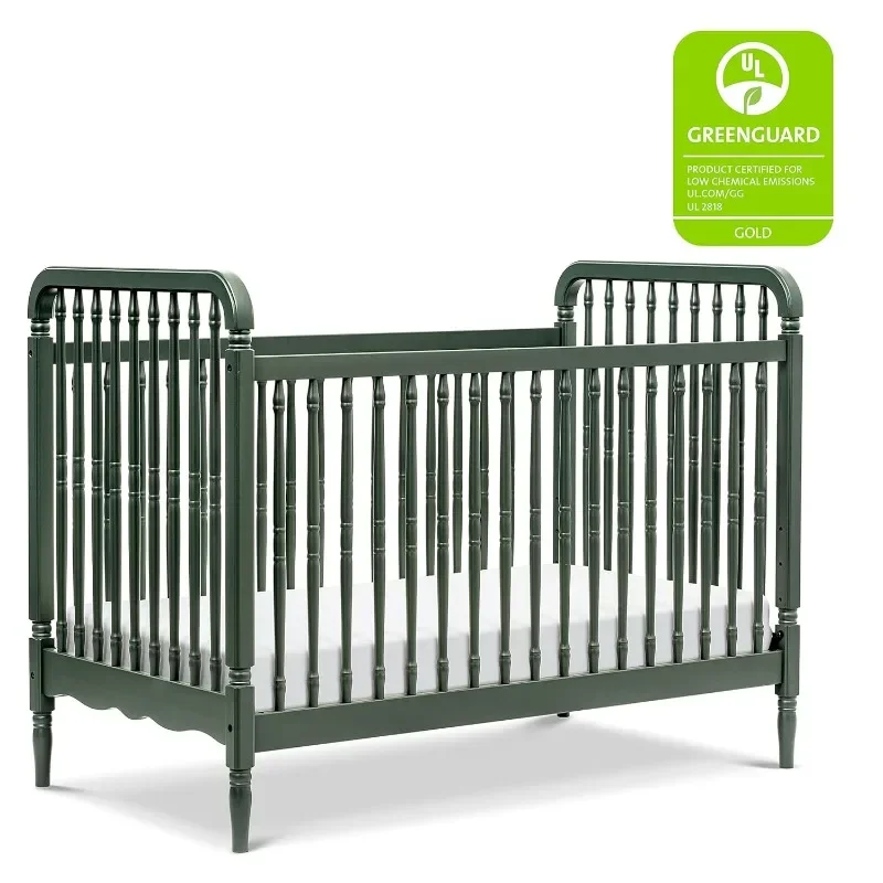 Namesake Liberty 3-in-1 converteerbare spindelwieg met conversiekit voor peuterbed in bosgroen, Greenguard Gold gecertificeerd