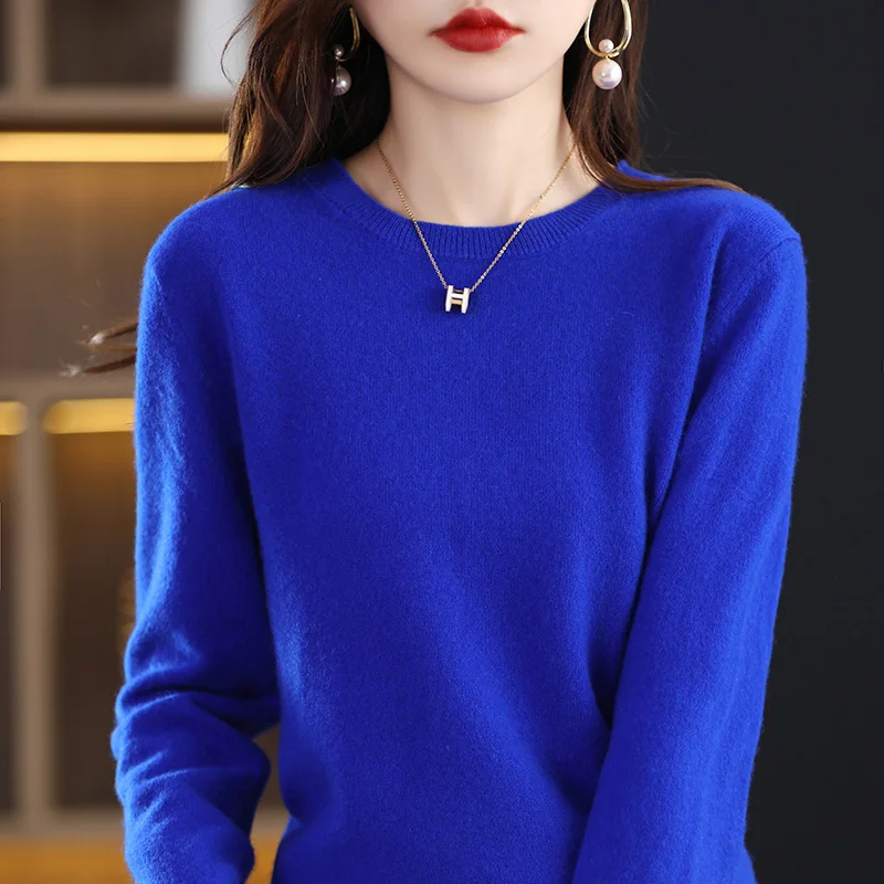 Autumn And Winter 100% Pure Woolen Sweater Women's Crewneck Sweater Wear Pullover Cashmere Sweater Knitwear WQ12002