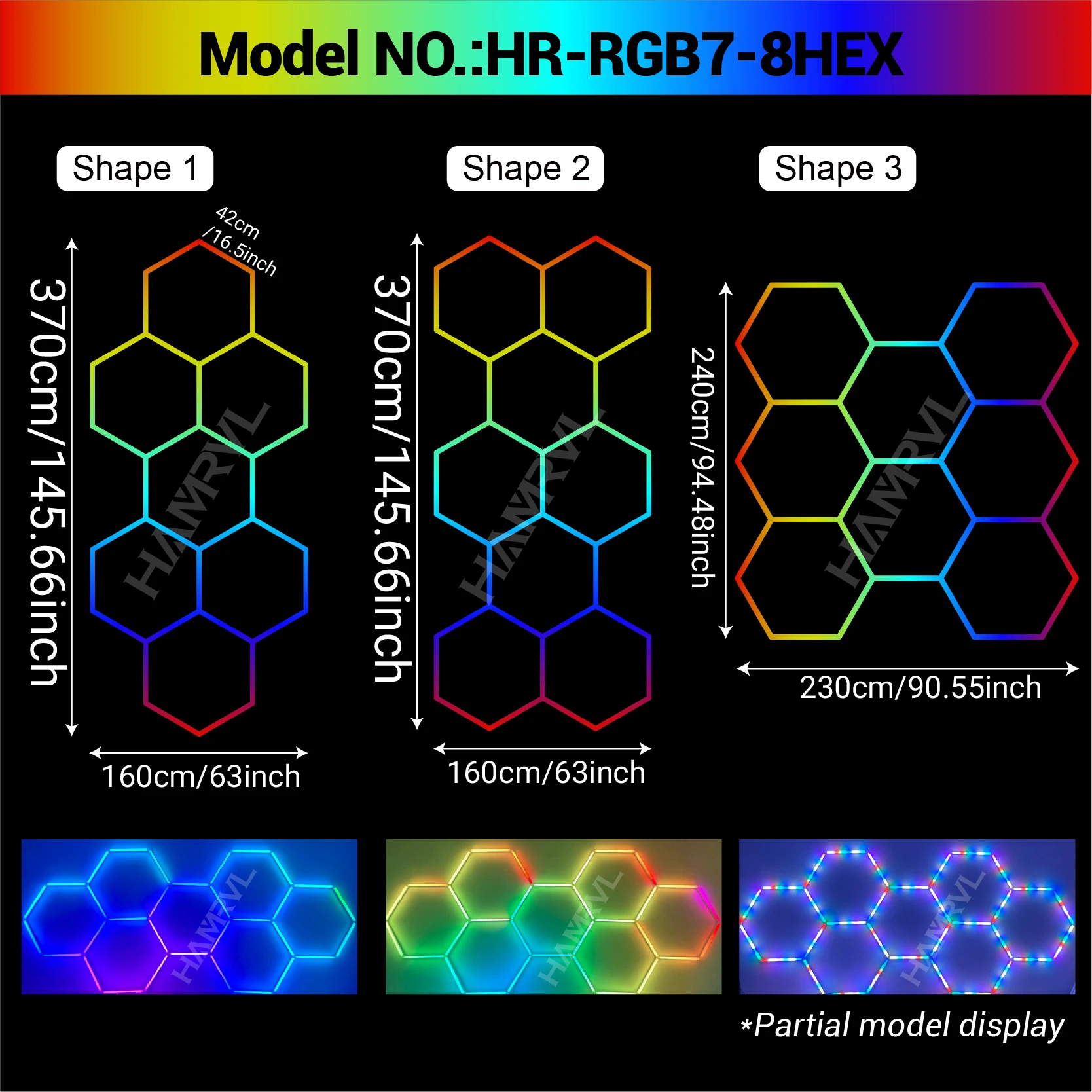 Customized Rgb Hexagon Led Light Panel for Garage Workshop Remote Control