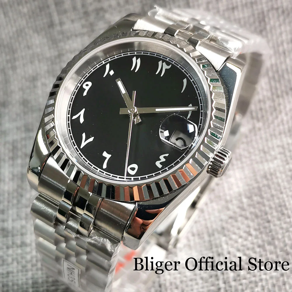 

BLIGER NH35A Movement 36MM 39MM Men Watch Arabic Numbers 2023 New Fluted Bezel Black Sky Blue Green Dial Sapphire Glass Clock