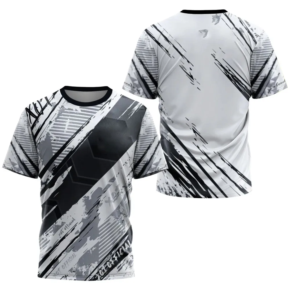 T-shirt con stampa a righe sfumate di moda per uomo Badminton Ping pong Abbigliamento da allenamento Top estivi T-shirt sportive casual con o-collo