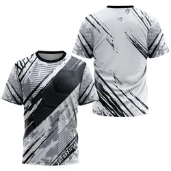 T-shirt con stampa a righe sfumate di moda per uomo Badminton Ping pong Abbigliamento da allenamento Top estivi T-shirt sportive casual con o-collo