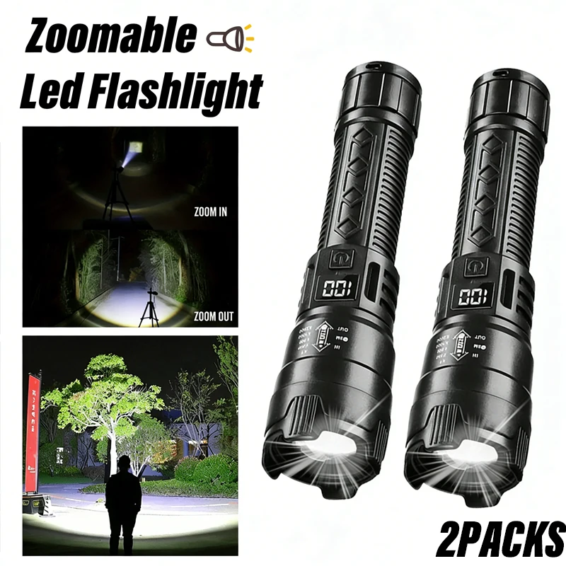High Power 1000LM LED Flashlight Built-in Battery USB Rechargeable Strong Light Tactical Torch Outdoor Camping Hiking Lantern