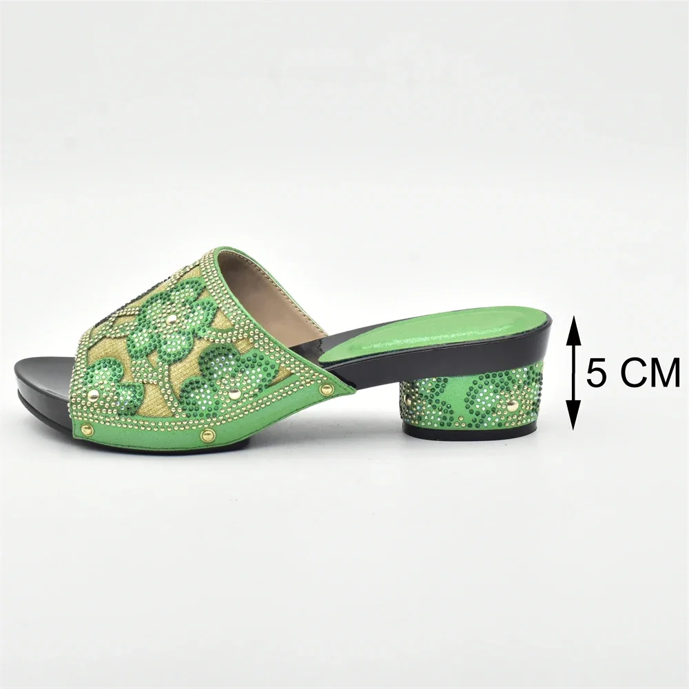 New Arrival Green Color Nigerian Shoes and Matching Bags Set Italian Ladies Shoes and Bags To Match Set Decorated with Rhinstone