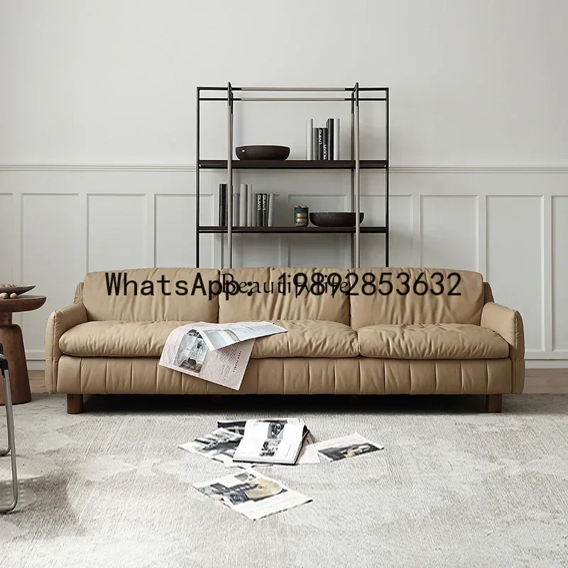 room simple modern cream style small apartment minimalist cloud straight row full leather sofa