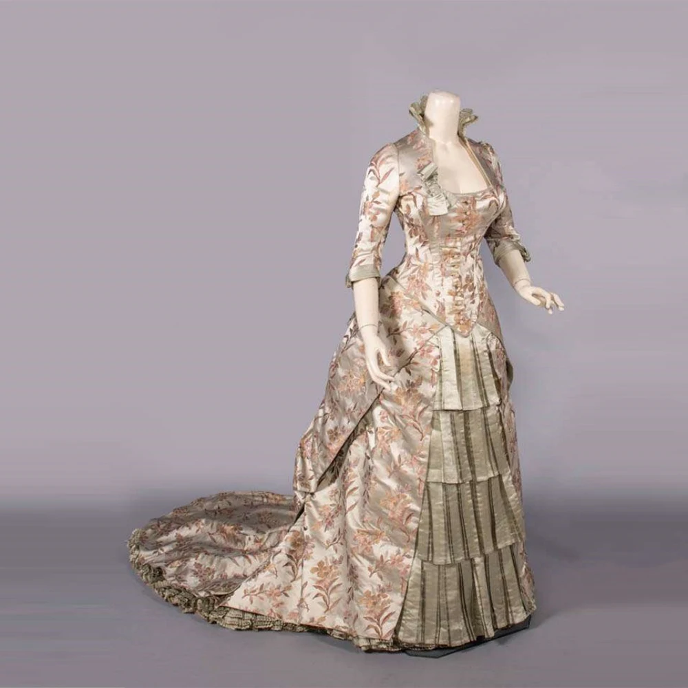 

1880s Day Dress Elizabethan Queen Walking Costume Victorian Edwardian Duchess Bustle Train Dress Historical Princess Ball Gown