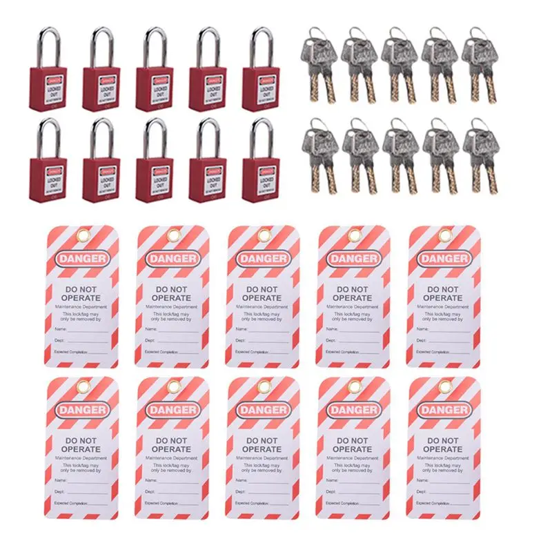 ABBO-Red Lockout Tagout Locks With 10 Lock Out Tag Out Tags, Keyed Different,Compliant Safety Locks(Red,Keyed Different)