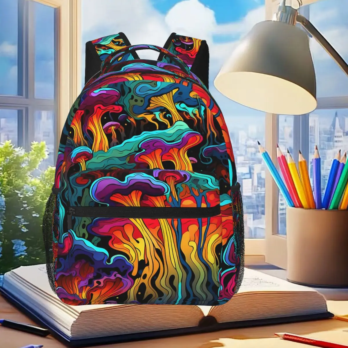 

Acid Trippy Weird Psychedelic Wavy Mushroom Backpack Student BookBag Children School Bag Computer Shoulder Bags Men Women