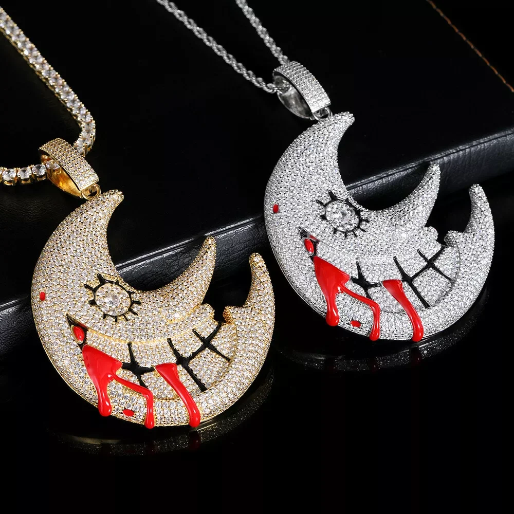 Crystal Cuban Chain Hip Hop Iced Out Bling Necklaces Fashion Charm Jewelry Fashion Men Hip Hop Moon Pendant Necklace