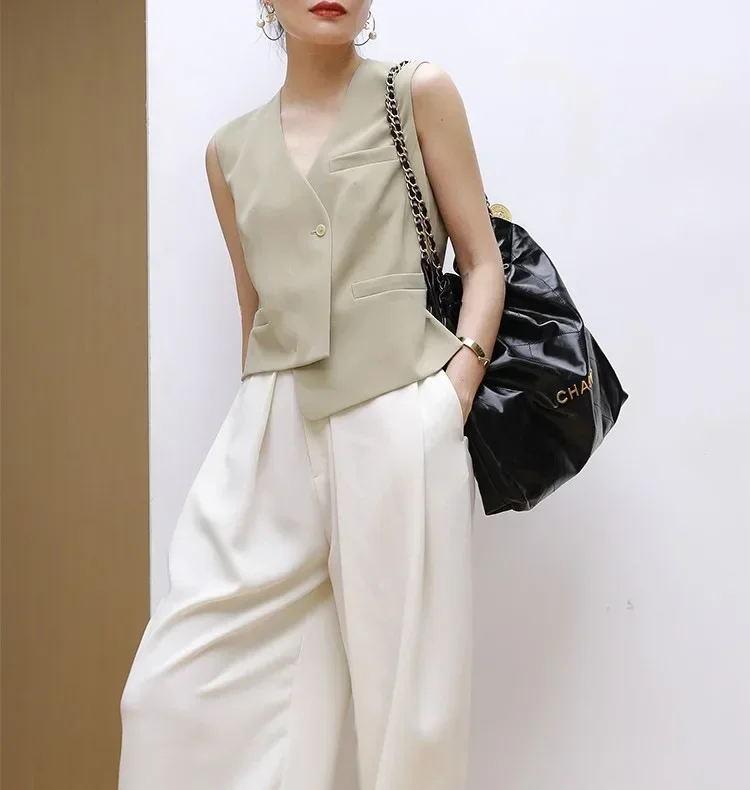 2023 spring and summer new design sense full commuter vest simple skirt mid-length skirt temperament skirt suit