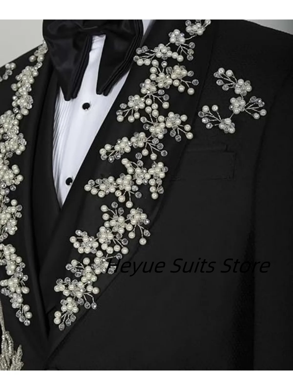 Fashion Slim Fit Beaded Diamond Men Suits 3 Pieces Sets Groom Wedding Tuxedos Customized Male Blazers Formal trajes para hombre