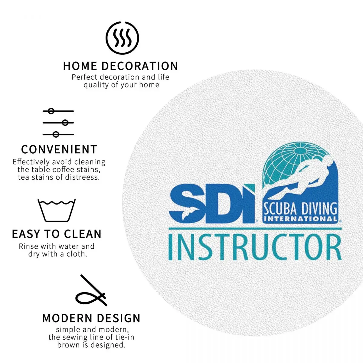 سكوبا ديفينغ إنترناشيونال (SDI) - مفارش جلدية للمدربين، مفارش قهوة عازلة للمنزل، مجموعة من 4 قطع