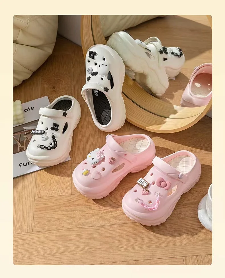 2024 New 7cm Slippers DIY Cute Cartoon Platform Beach Half Sandals Women Garden Cave Hole Shoes for Students Girls Female Summer