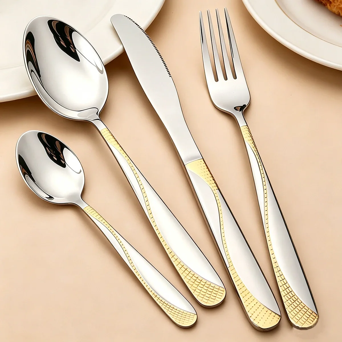4pcs Gold Creative Dinnerware Set Western Knife Fork Coffee Spoon Cutlery Set Stainless Steel Party Kitchen Dining Flatware
