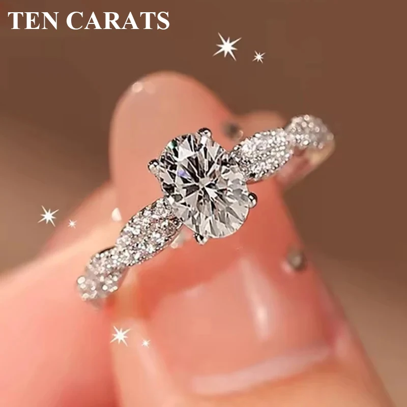 

TEN CARATS 925 Sterling Silver Moissanite Ring for Women, Engagement 1CT Round Cut Elegant Sparkle Wedding Proposal Gift Jewelry