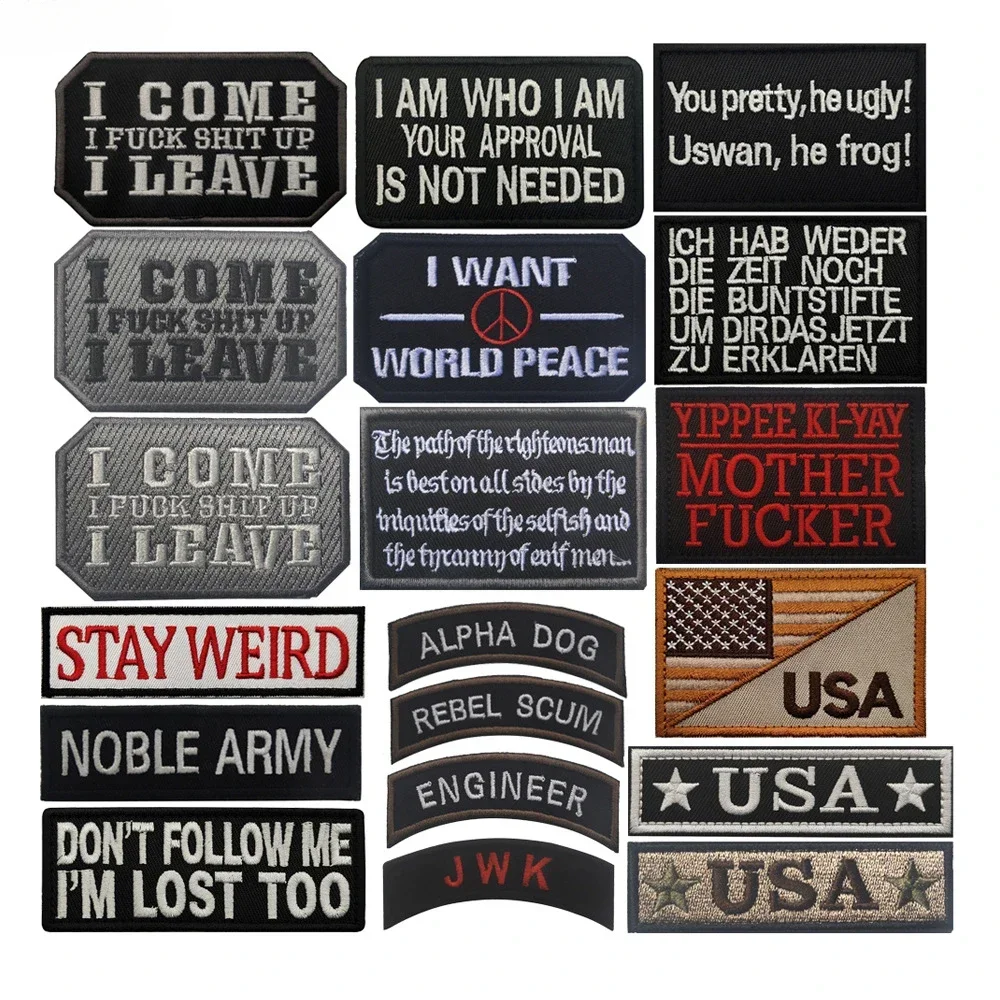 I COME I LEAVE Embroidery Patches Humor Phrase Tactical Morale Armband HOOK & LOOP Stickers for Clothes Backpack Hat Accessories