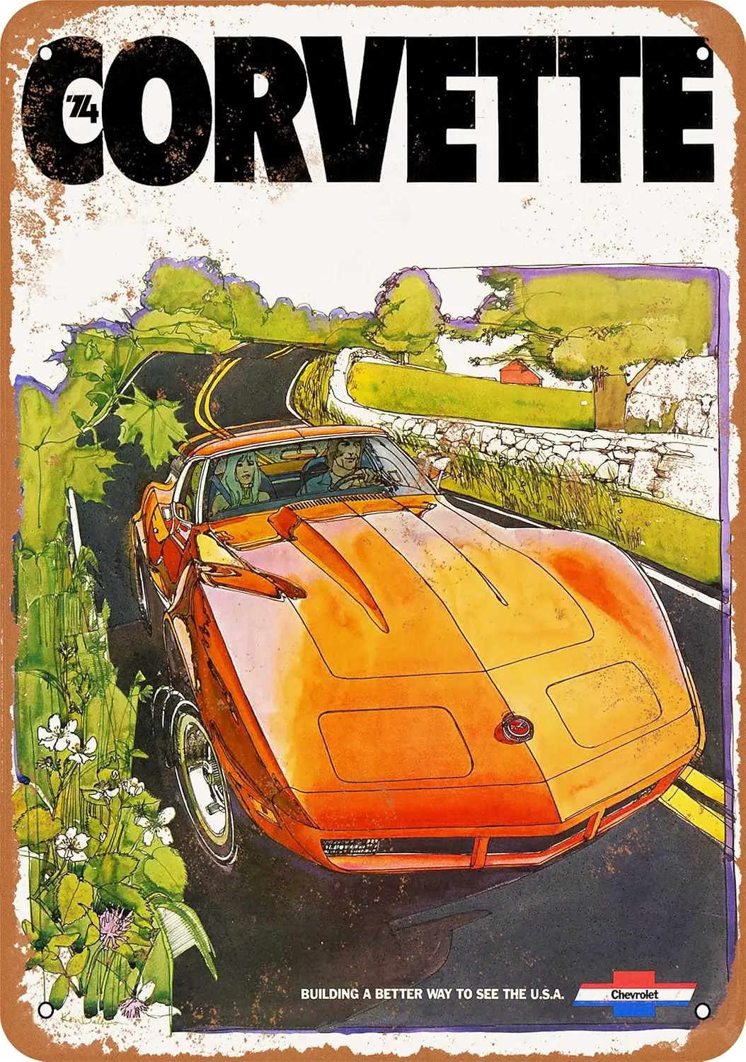METAL SIGN - 1974 Corvette - Vintage Rusty Look