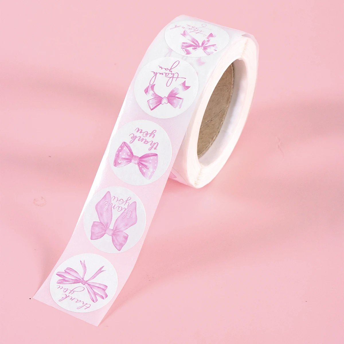 500 Stück rosa Schleifen-Rundsticker, Cartoon-Dankeschön-Aufkleber, Etiketten für Party-Umschläge, Geschenk-Siegelsticker, Aufkleber – Detail 2