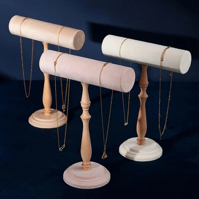 

Flannel Jewelry Display Rack with Wooden Rods Adjustable Bracelet Bangle Organizer Holder for Retail Showcase Countertop Display