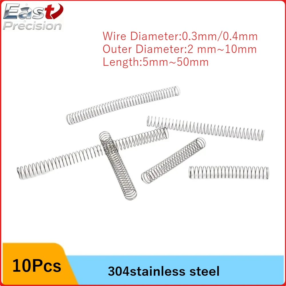 10PCS Steel Wire Diameter 0.3/0.4mm 304 Stainless Steel Small Spring Shock Absorption Compression Spring