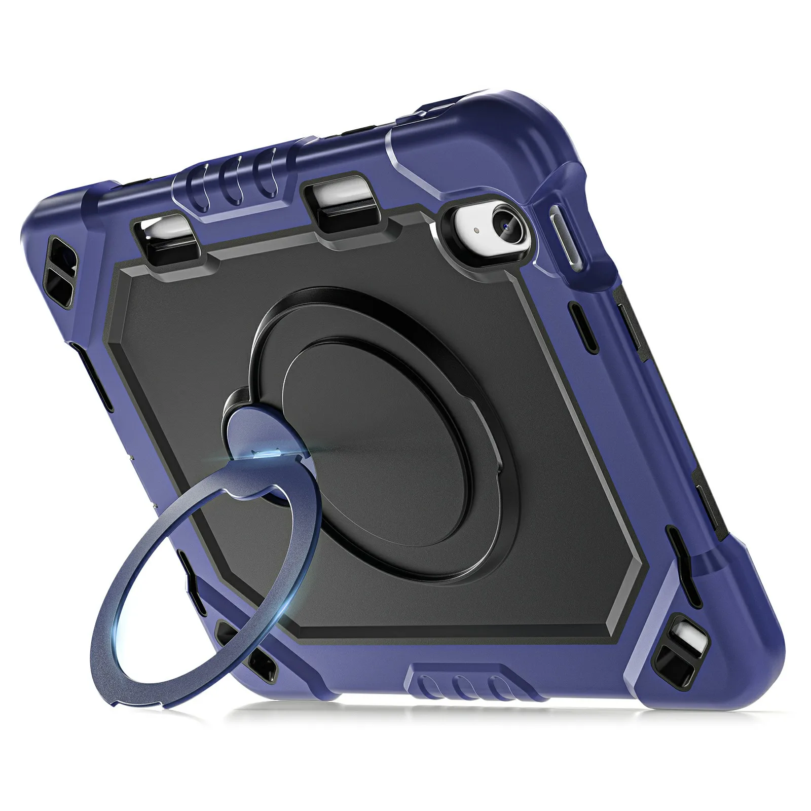 For iPad 10.9 (2022)  /  (2025) Case TPU + PC + Silicone Shockproof Tablet Cover with Kickstand Handle Grip - Navy Blue+Black