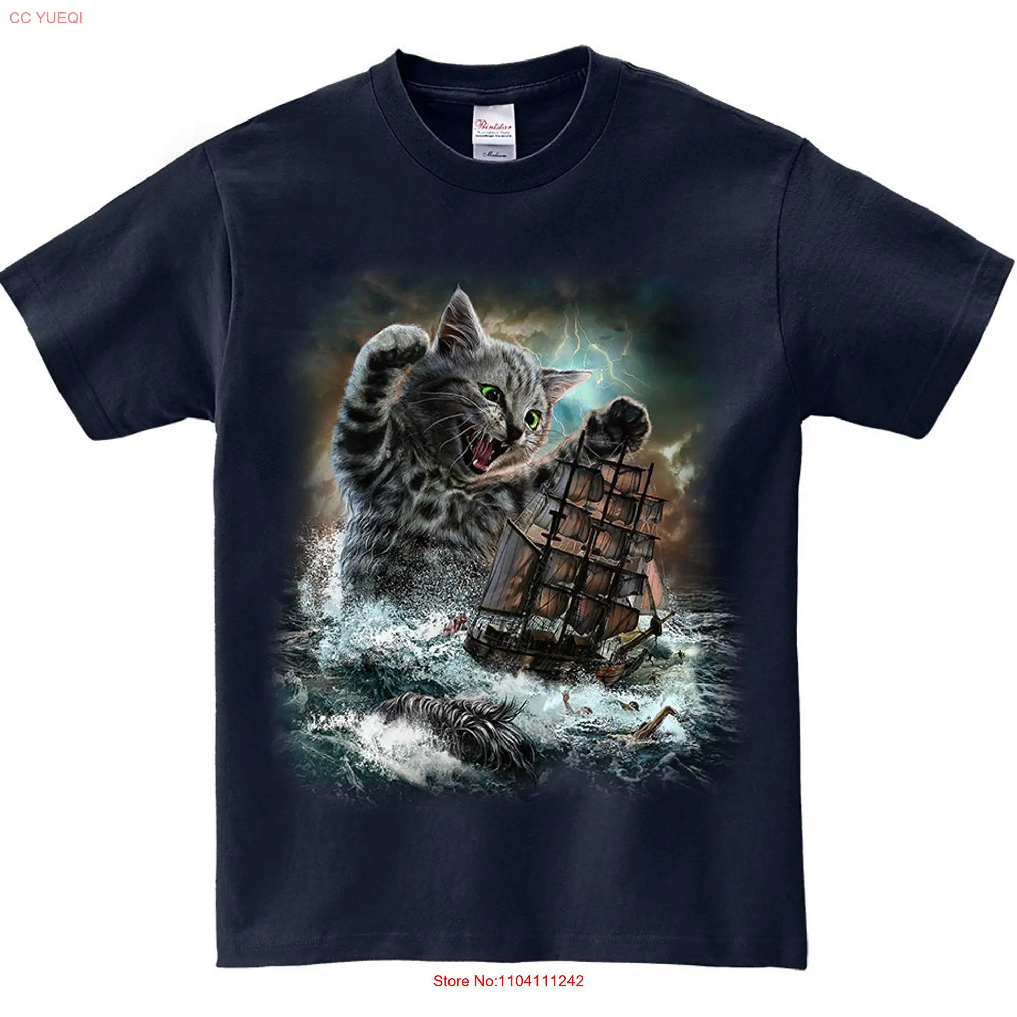 Monster Cat Burst Out to Terrorize Kraken  Youth T Shirt PrintStarT long or short sleeves