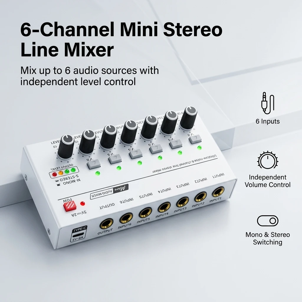 Audio Mixer 4 Channel - ポータブル超低ノイズラインサウンドミキサー 4/6/8 チャンネルミニオーディオミキサー AC 5V 電源簡単使用オーディオミキサー