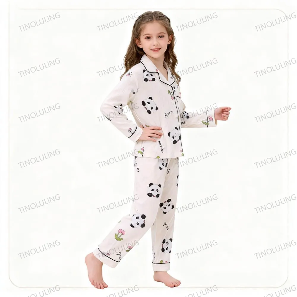 Cotton Pajamas for Boys Girls Cute Panda White Sleepwear Children Home Wear Set Kids Pajamas Teenage Casual Loungewear Outfit