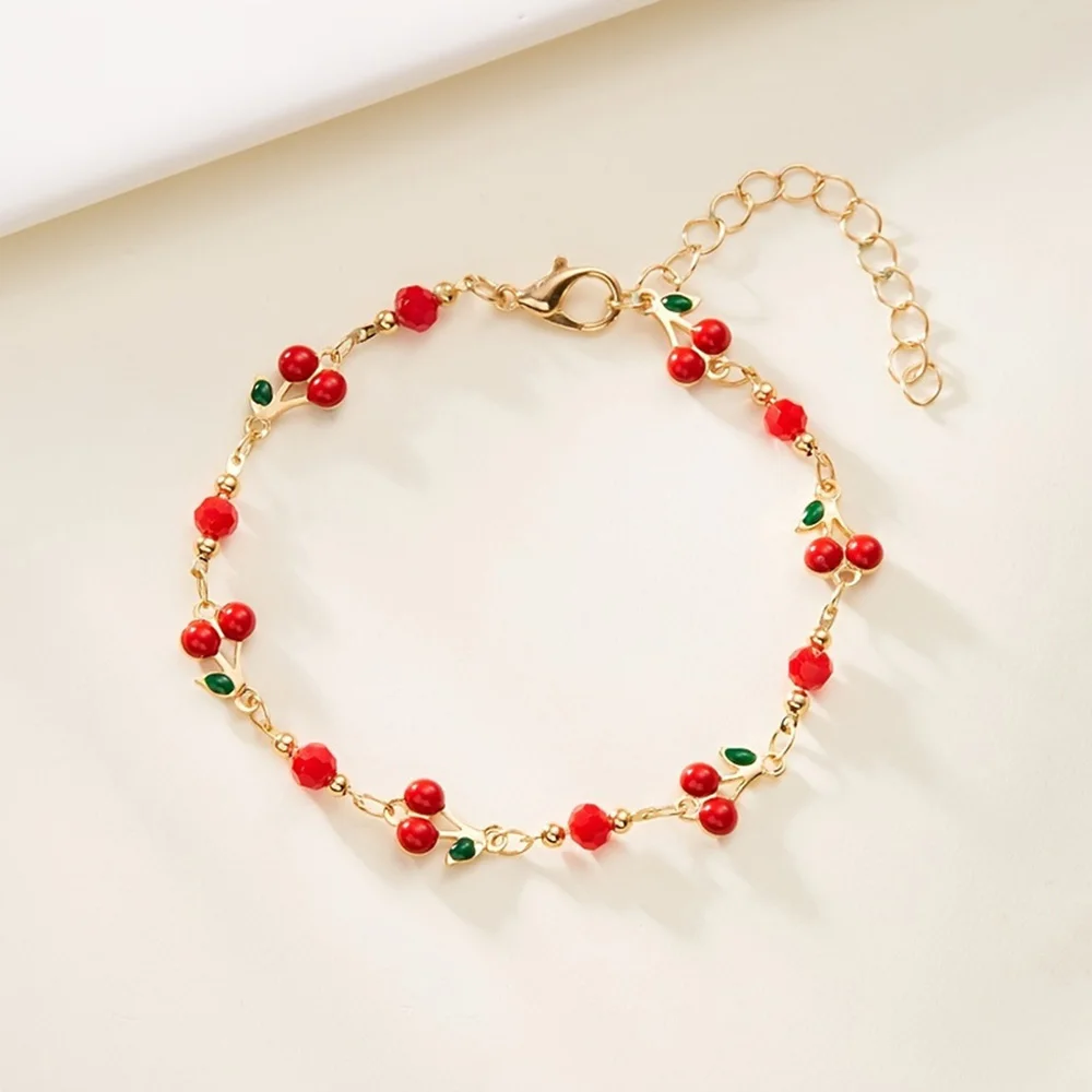 Stylish Fruit Cherry Crystal Bracelet for Femininity Sweet Fruit Chain Banquet Party Jewelry Valentine's Day Gift