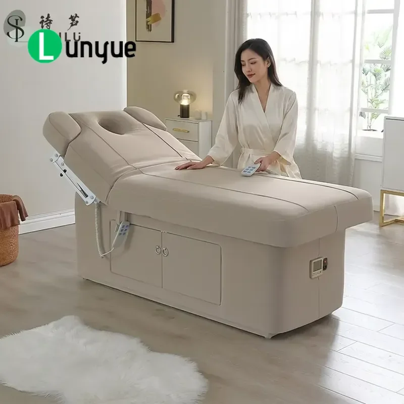 Luxury Beige Electric Massage Bed 1/2 Motor Beauty Table Chair Facial Spa Furniture for Professional Use Comfortable