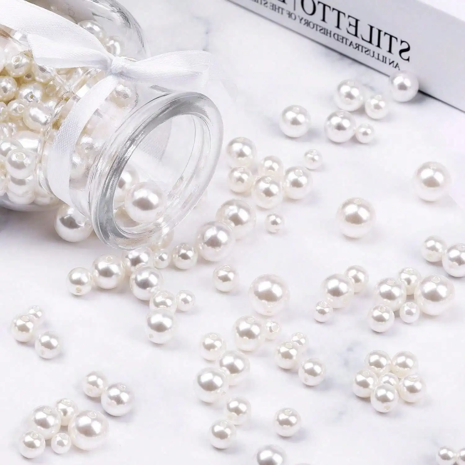 800pcs White Loose Pearl Beads with Holes Mixed Sizes 4-12mm Round Pearls for DIY Jewelry Making Wedding Vase Filler Decor