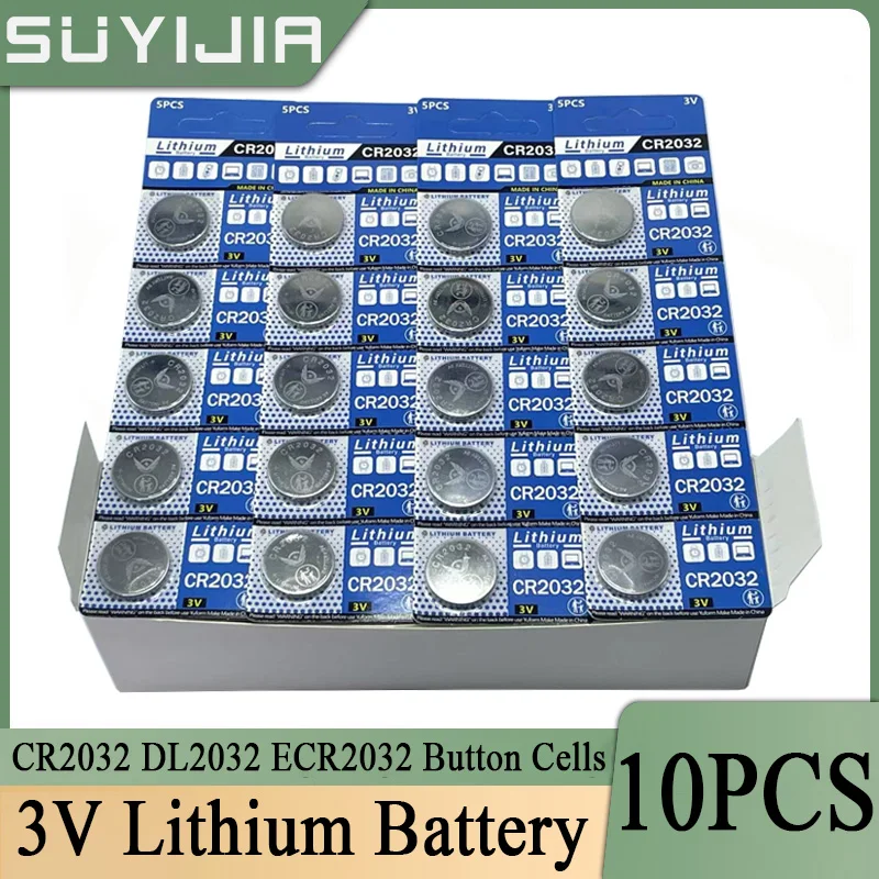 10PCS 200mAh CR2032 3V Lithium Battery for Watch, Toy, Calculator, Car Key, CR 2032 DL2032 ECR2032 Button Coin Cells