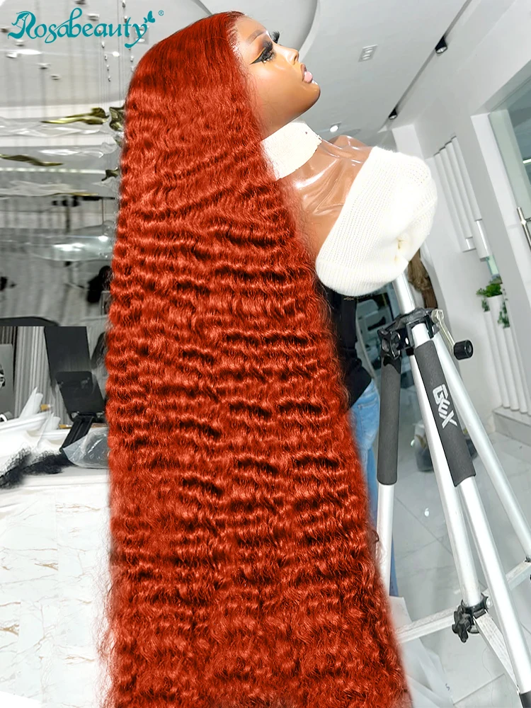 30 40 pulgadas jengibre naranja onda profunda 13x6 13x7 HD peluca Frontal de encaje cabello humano rizado 350 colores 13x4 pelucas delanteras de encaje para mujeres