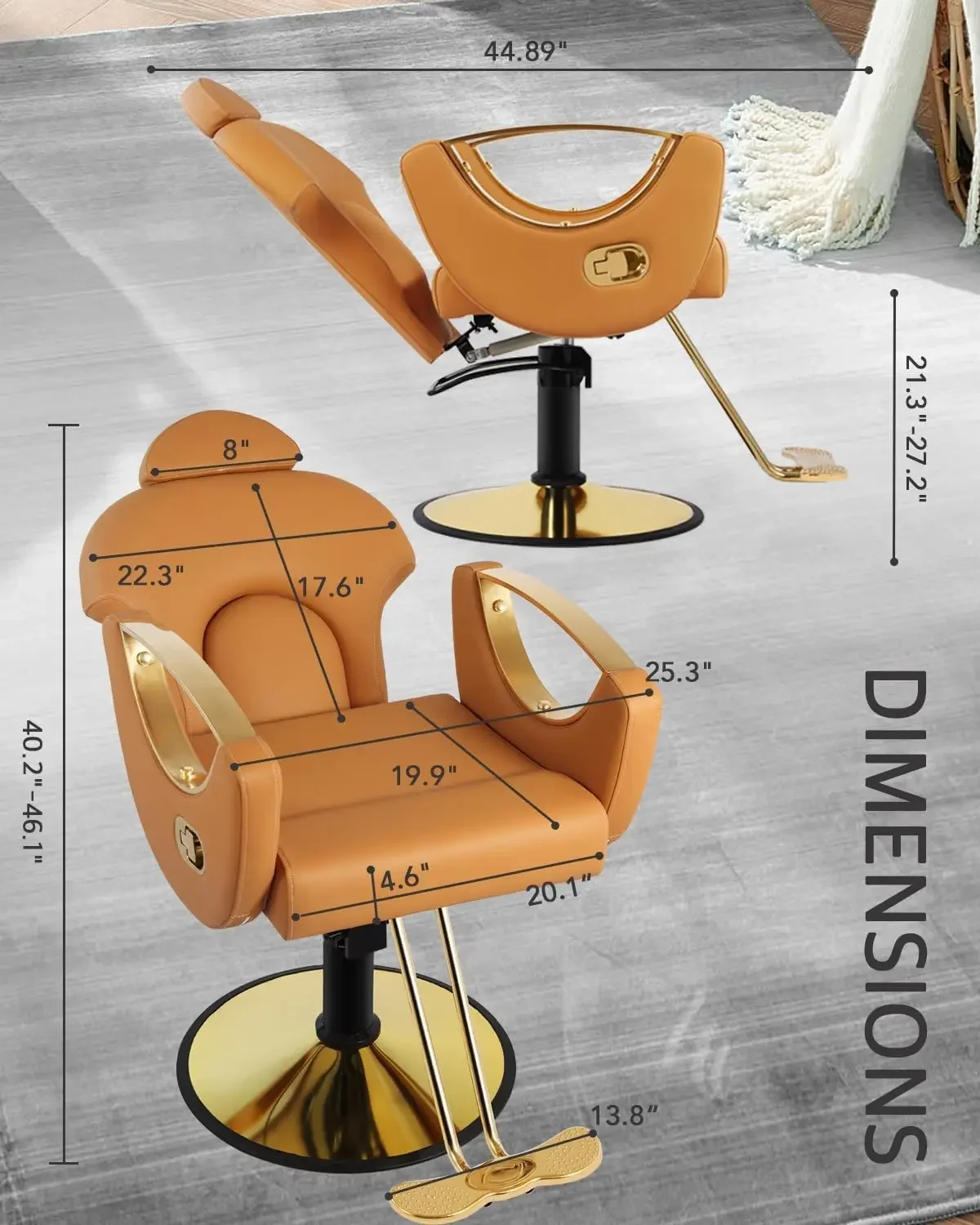 Heavy Duty Hydraulic Pump, Height Hair Adjustable Salon Chair Braiding Chair Beauty Spa Equipment, 360° Swivel, Brown