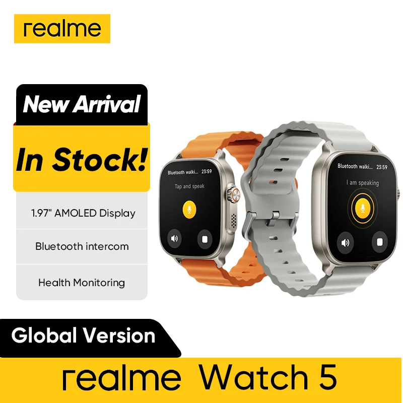 Version mondiale realme montre 5 1.97 "600nits AMOLED 460mAh autonomie de 14 jours plus de 300 thèmes prise en charge GPS GNSS IP68 étanche