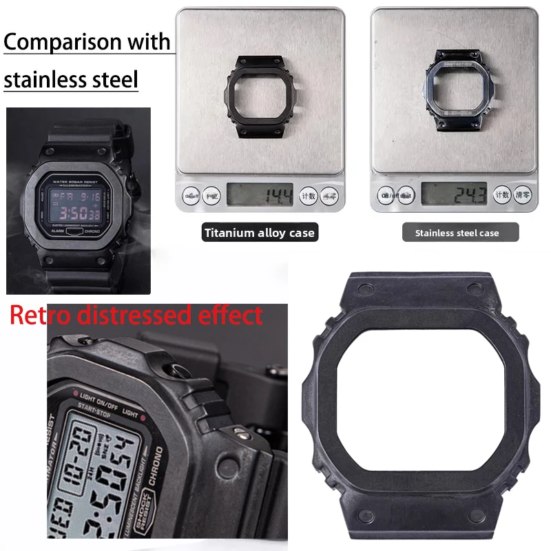 

Винтажный корпус для часов из титанового сплава 14G для Casio DW5600 GW-B5600, маленький квадратный модифицированный DW-5600, легкий ремешок для часов, металлический безель
