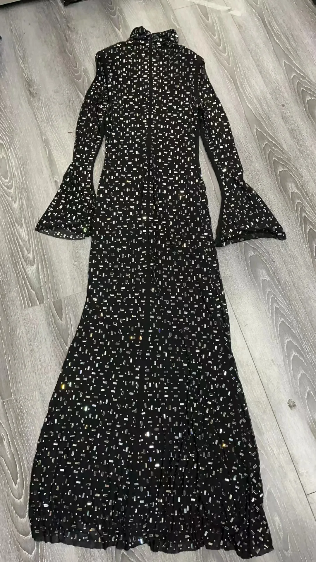 Women Beading black midi dress 2023 new fashion slim party long dress