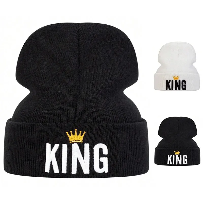 Unisex Crown KING Embroidery Beanies Autumn Winter Warm Hat Hip Cap Beanie Hat Caps for Women Men